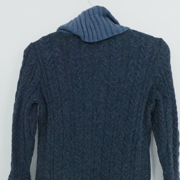 LL Bean Womens Medium Blue Wool Blend Sweater Cable Knit Cowl Neck Asymmetric - Picture 9 of 14